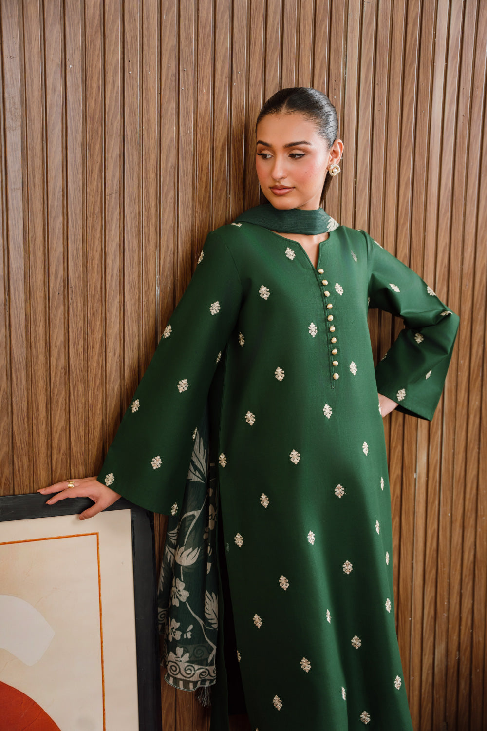 Fiora 3pc Stitched Embroidered - Emerald 8002